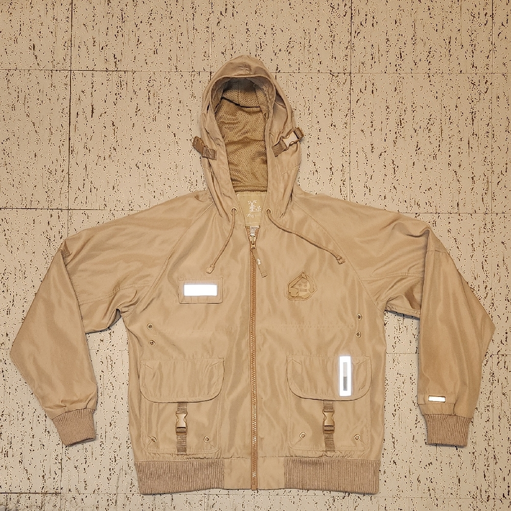 LRG Lifted Research Group Tan Cream Full Zip Reflective Jacket Vintage Y2K